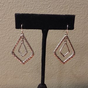 Silver Metal Double Rectangle Drop Earrings